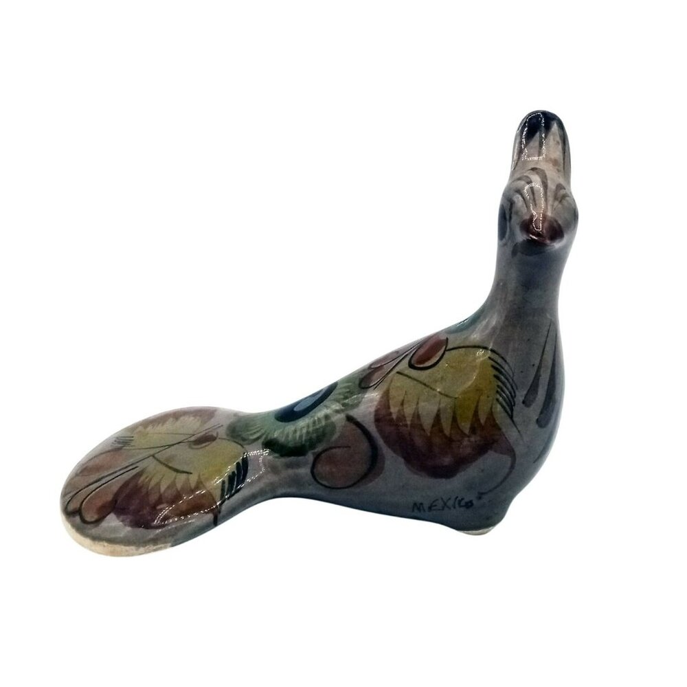 Tonala Bird Hand Painted Mexican Pottery Vintage Folk Art 4.25 Inch Clay 1960s